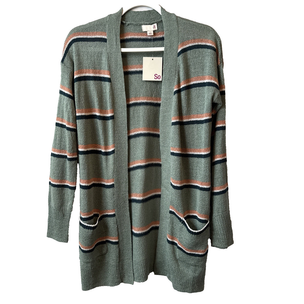 So NWT Women’s S Boho Colorful Green Aspen Stripe Open Front Cardigan Fall‎